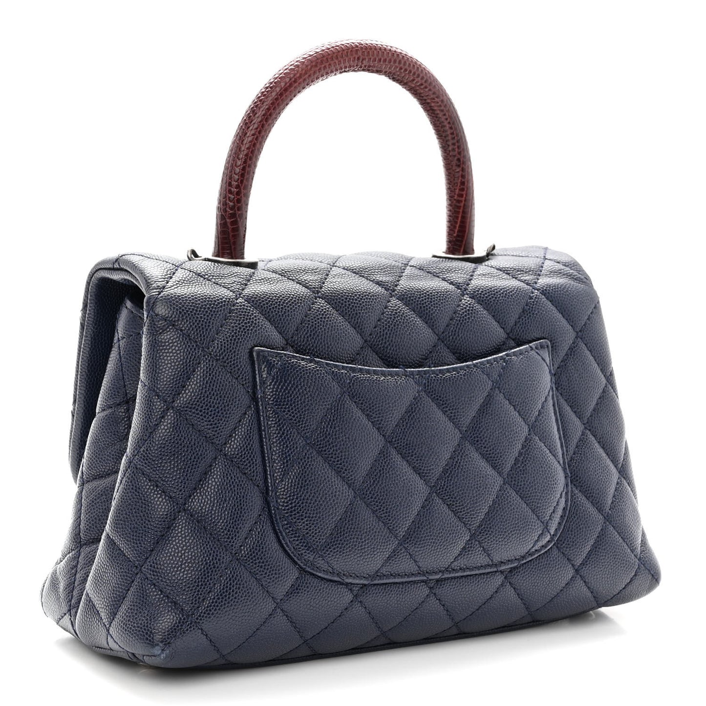 Caviar Lizard Embossed Quilted Mini Coco Handle Flap Dark Blue