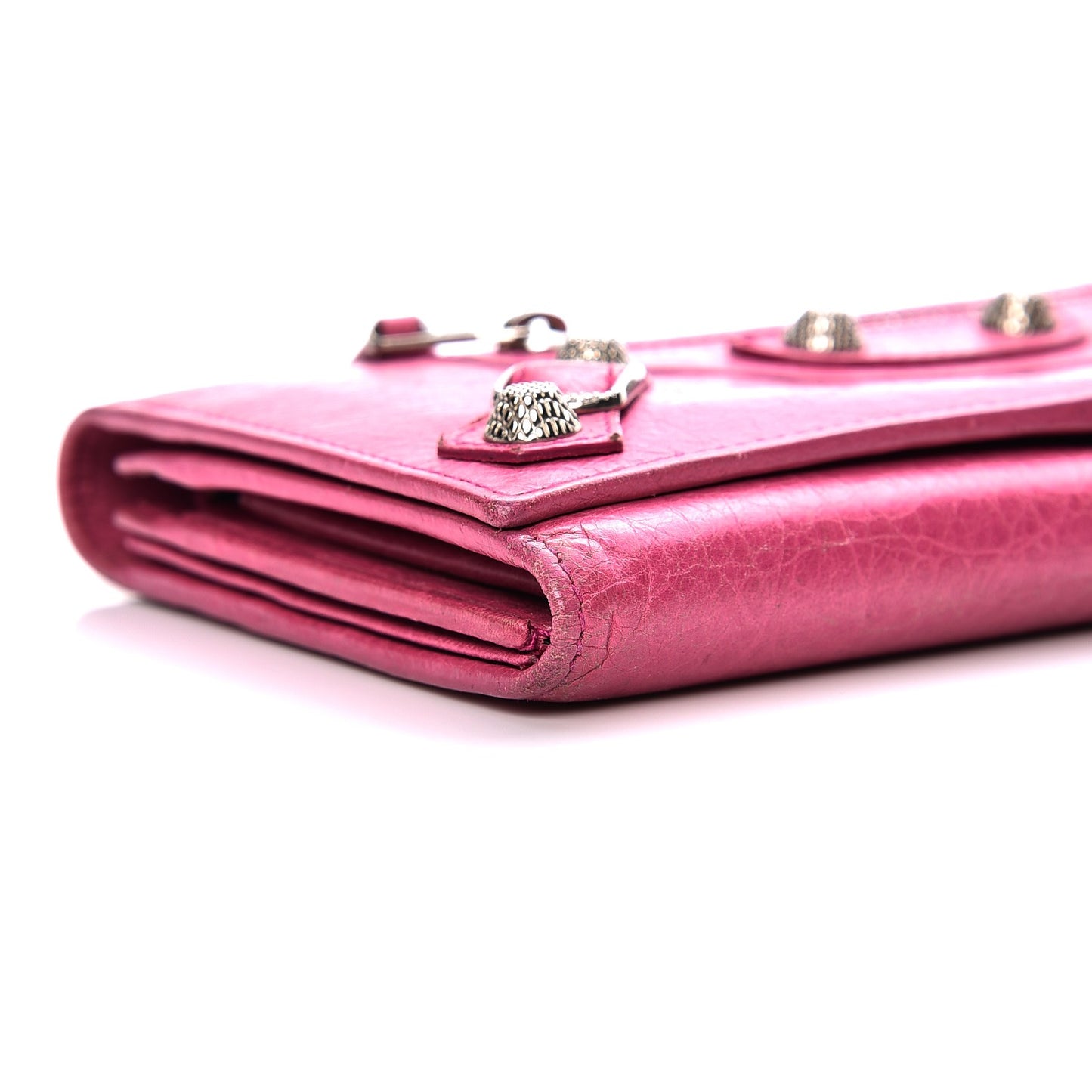 Agneau Giant 12 Silver Hardware Money Wallet Cyclamen