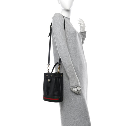Gucci Glazed Textured Calfskin Web Small Ophidia Bucket Bag Black 2 of 10