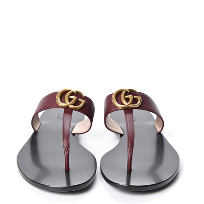Gucci Calfskin GG Marmont Thong Sandals 39.5 Vintage Bordeaux 2 of 9