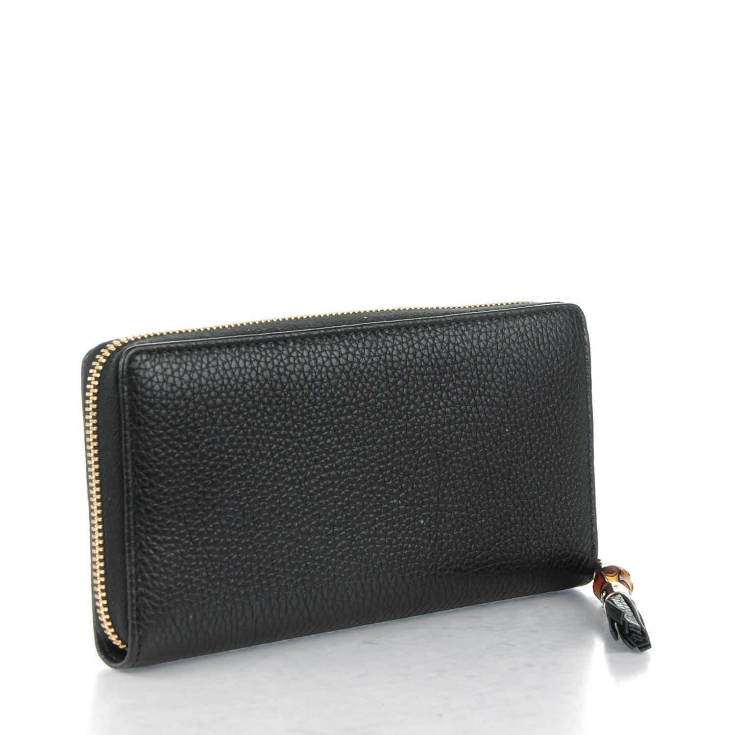 Gucci Pebbled Calfskin Bamboo Tassel Zip Around Wallet Black 3 of 7
