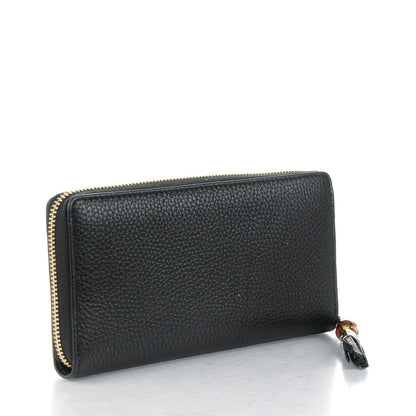 Gucci Pebbled Calfskin Bamboo Tassel Zip Around Wallet Black 3 of 7