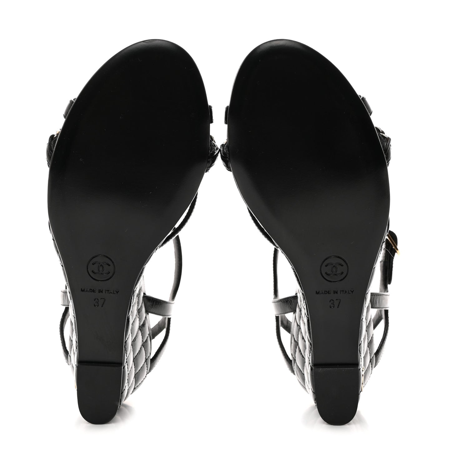 Crumpled Calfskin Quilted Wedge Sandals 37 Black