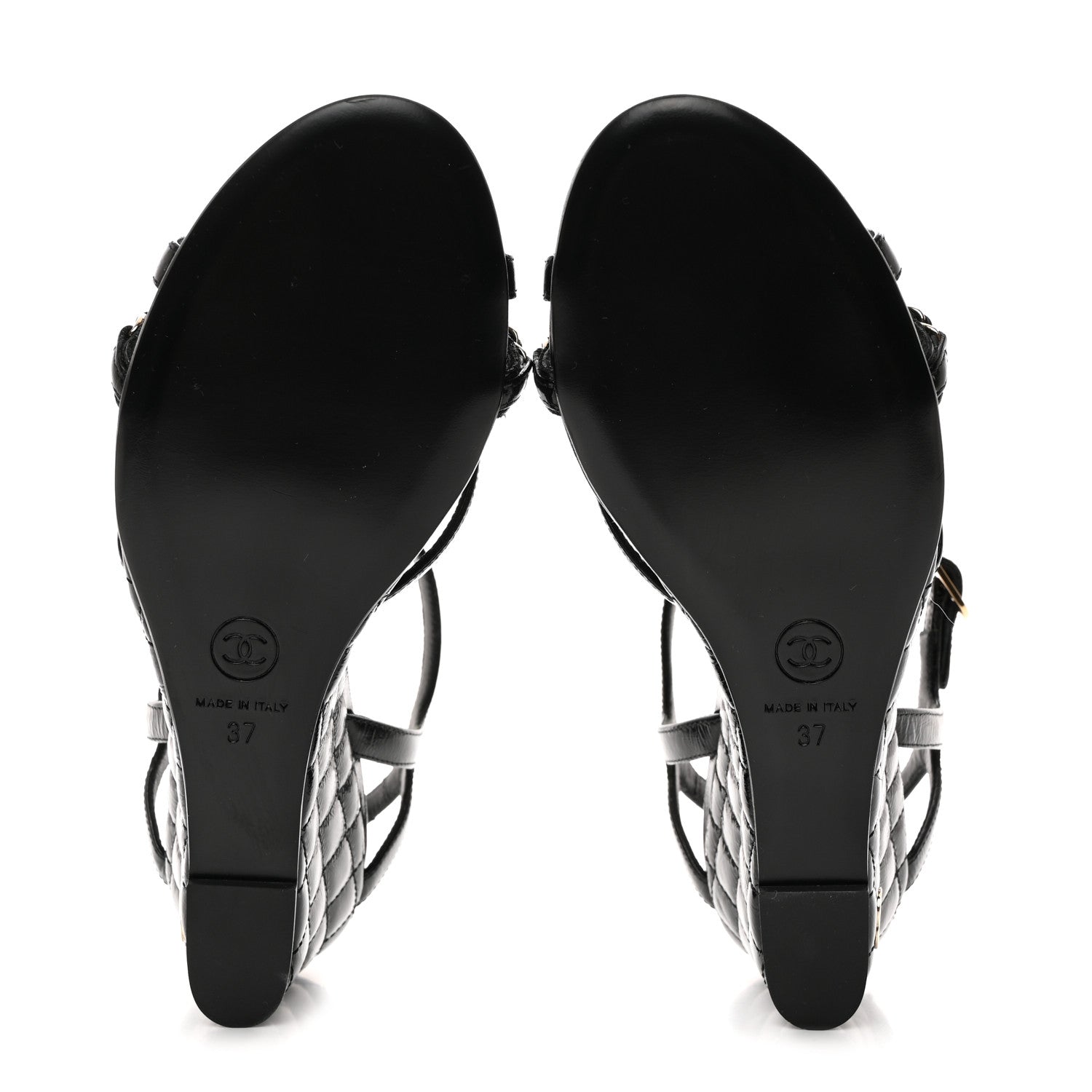 Chanel Crumpled Calfskin Quilted Wedge Sandals 37 Black 5 of 9