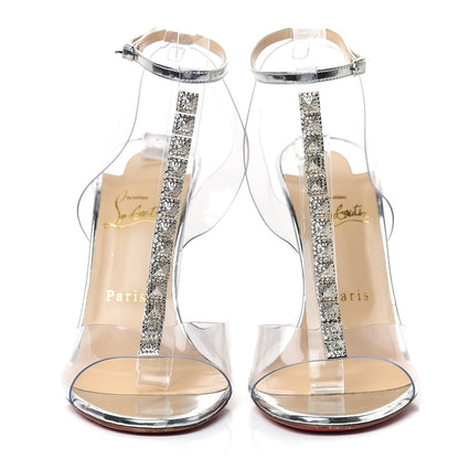 Christian Louboutin PVC Spiked Jamais Assez 100 T-Strap Sandals 39.5 Silver 2 of 11