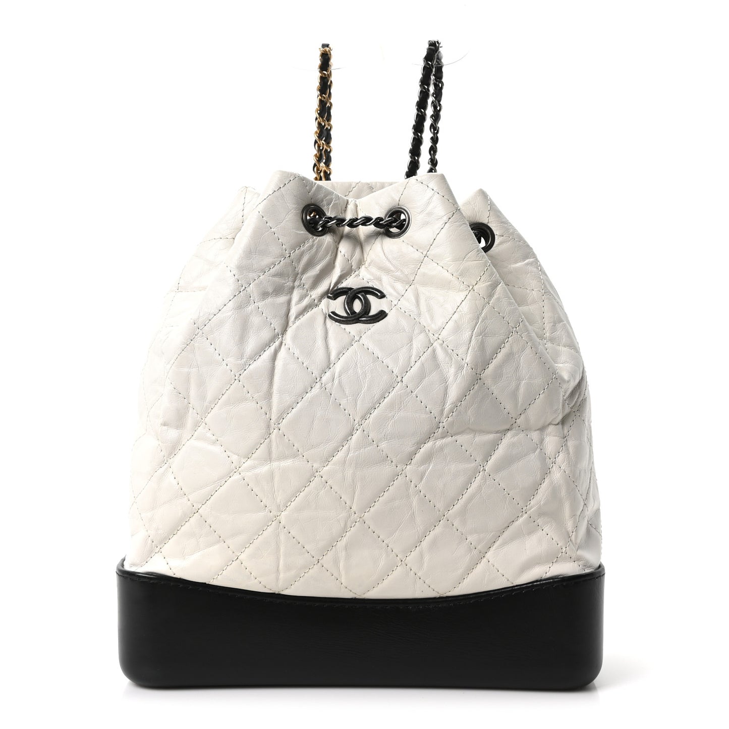Aged Calfskin Quilted Gabrielle Backpack Black White