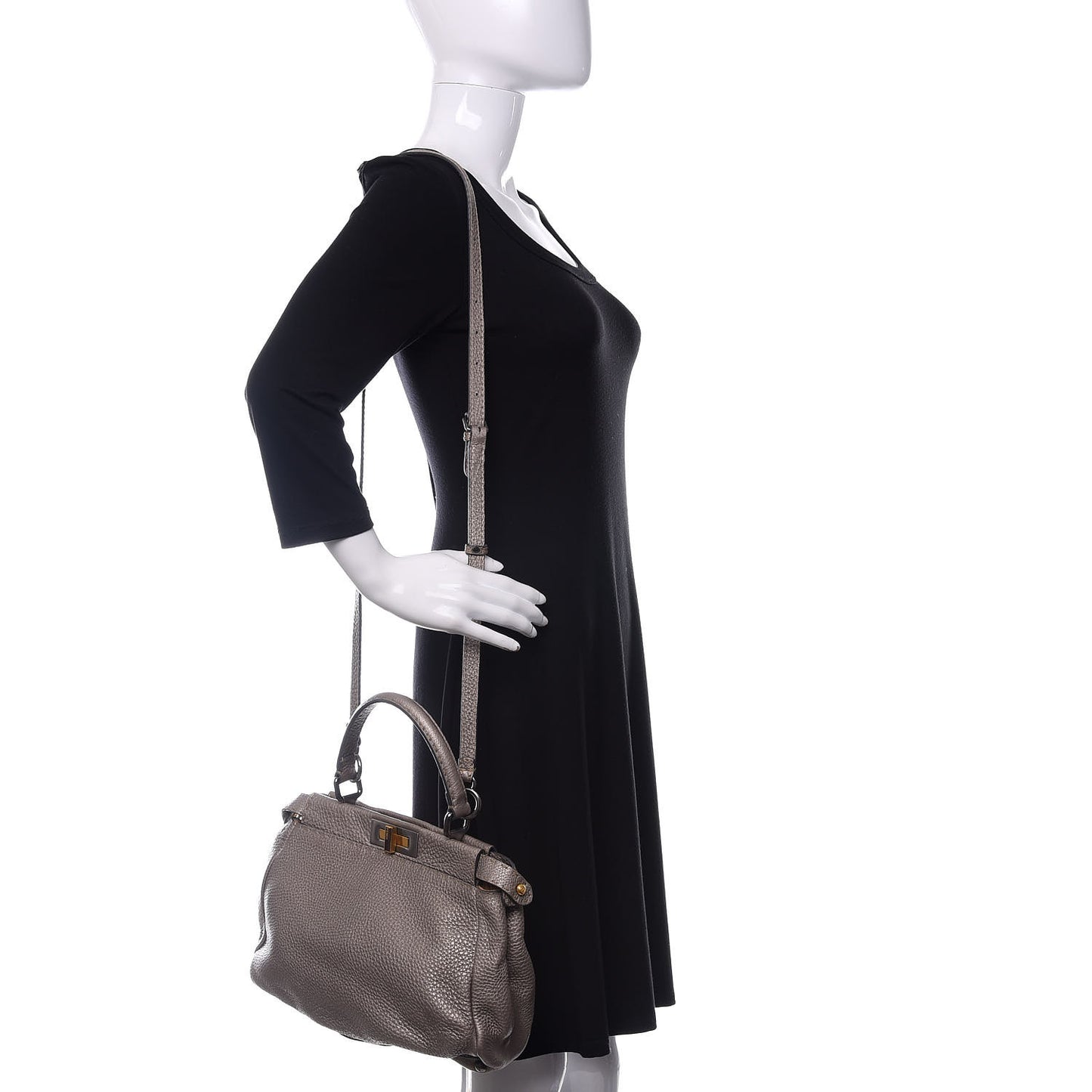 Metallic Calfskin Romano Selleria Medium Peekaboo Iconic Satchel Silver