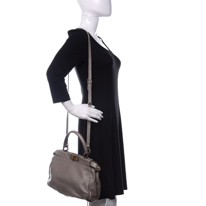 Fendi Metallic Calfskin Romano Selleria Medium Peekaboo Iconic Satchel Silver 2 of 17