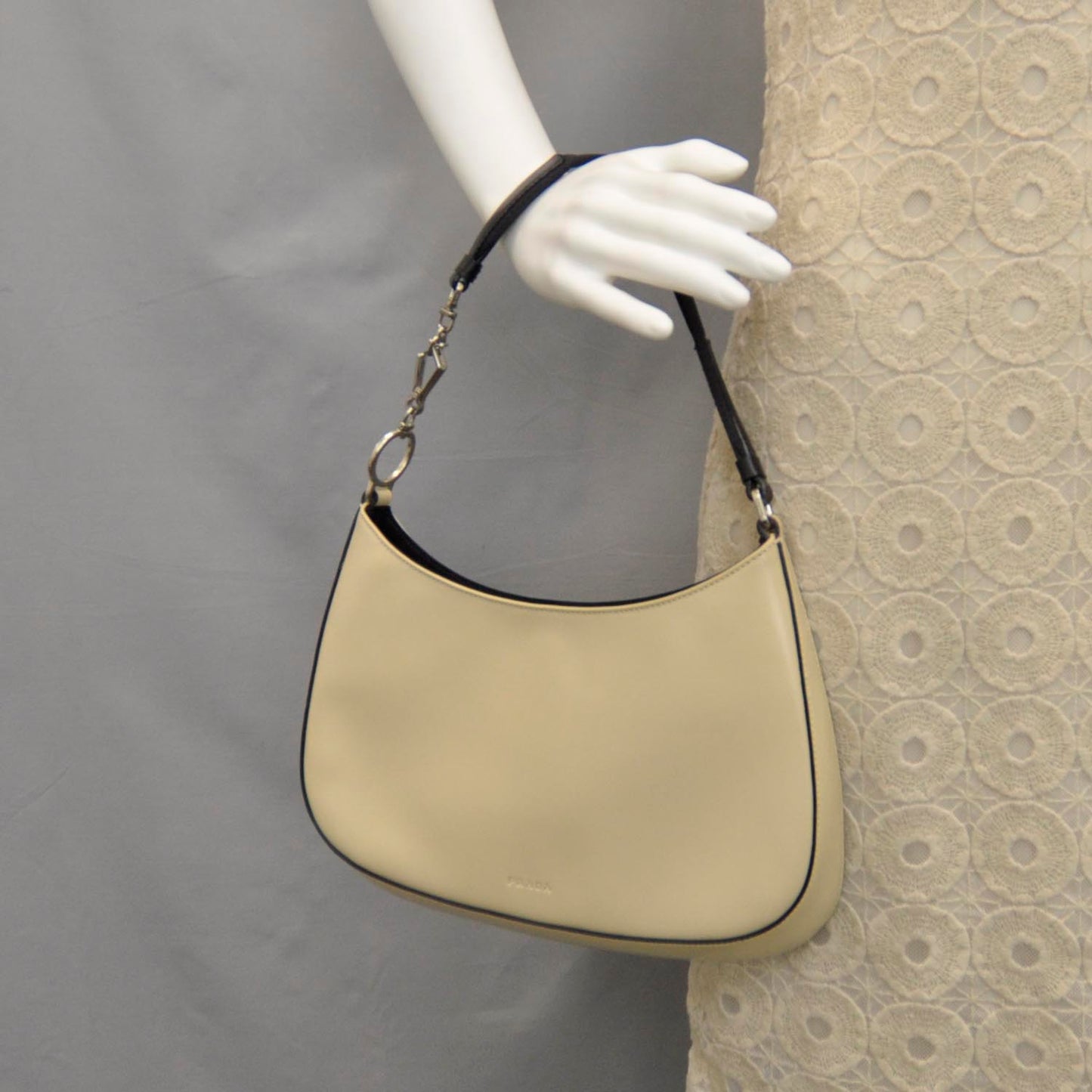 Smooth Leather Shoulder Bag Beige