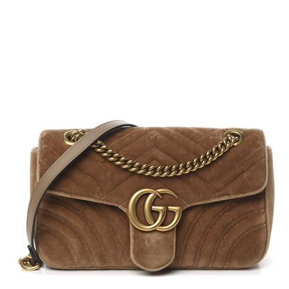 Gucci Velvet Matelasse Small GG Marmont Shoulder Bag Taupe 1 of 9