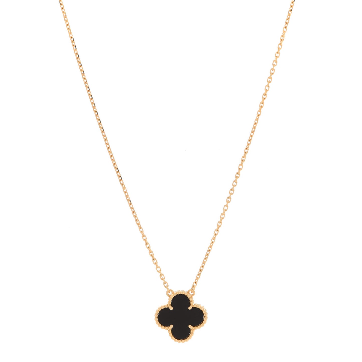 18K Yellow Gold Black Onyx Vintage Alhambra Pendant Necklace