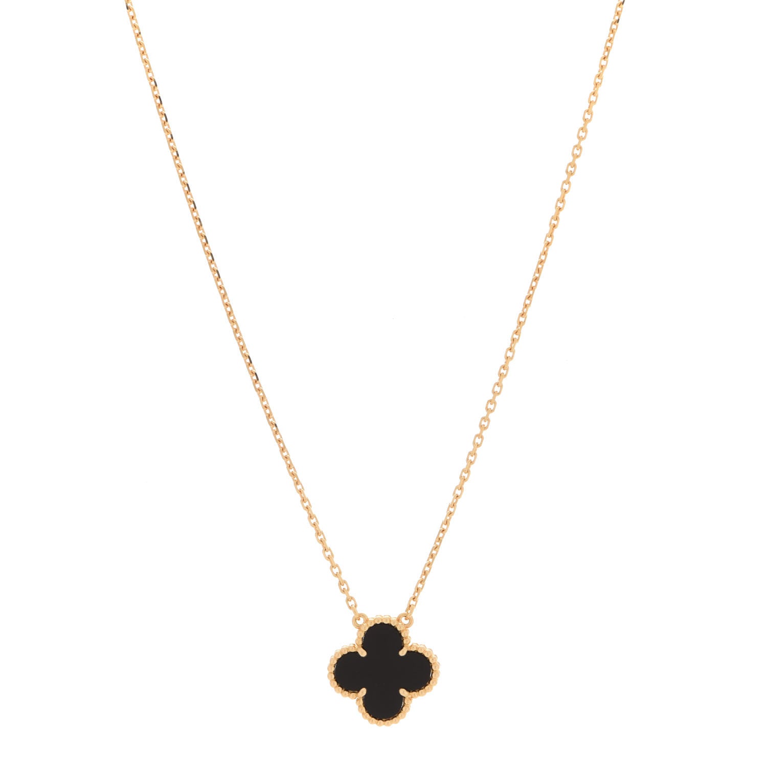 Van Cleef & Arpels 18K Yellow Gold Black Onyx Vintage Alhambra Pendant Necklace 1 of 6