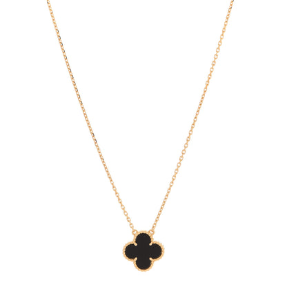 Van Cleef & Arpels 18K Yellow Gold Black Onyx Vintage Alhambra Pendant Necklace 1 of 6