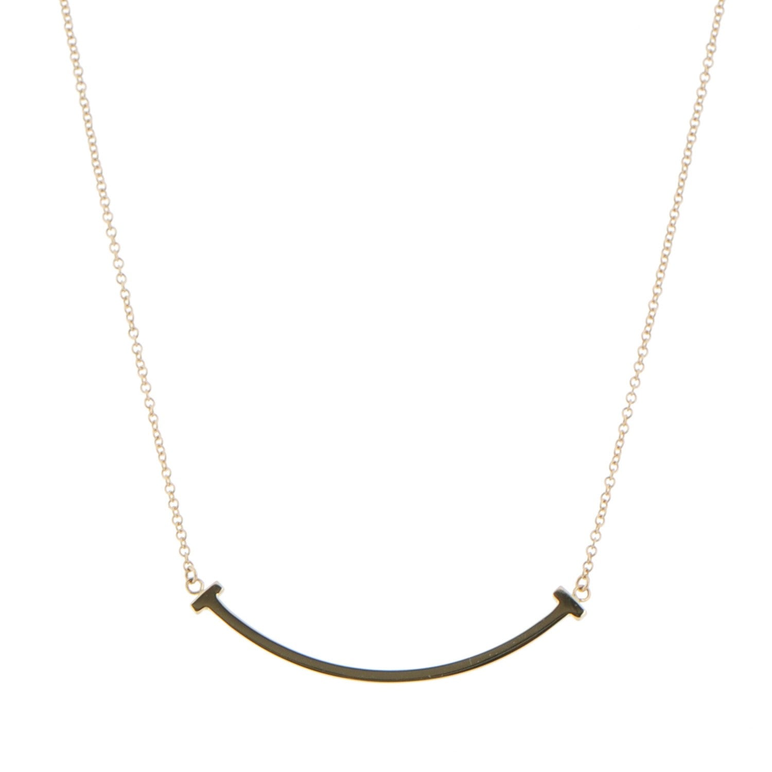 Tiffany 18K Yellow Gold Small T Smile Pendant Necklace 1 of 5