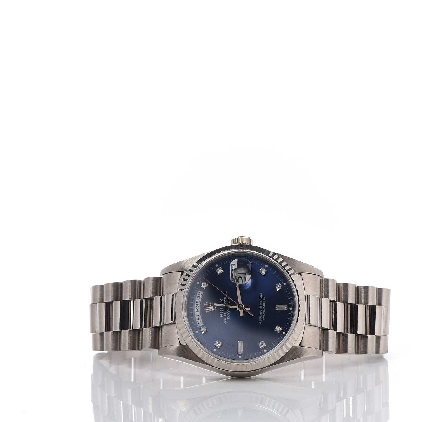 18K White Gold Diamond 36mm Oyster Perpetual Day-Date President Watch Bright Blue 18239