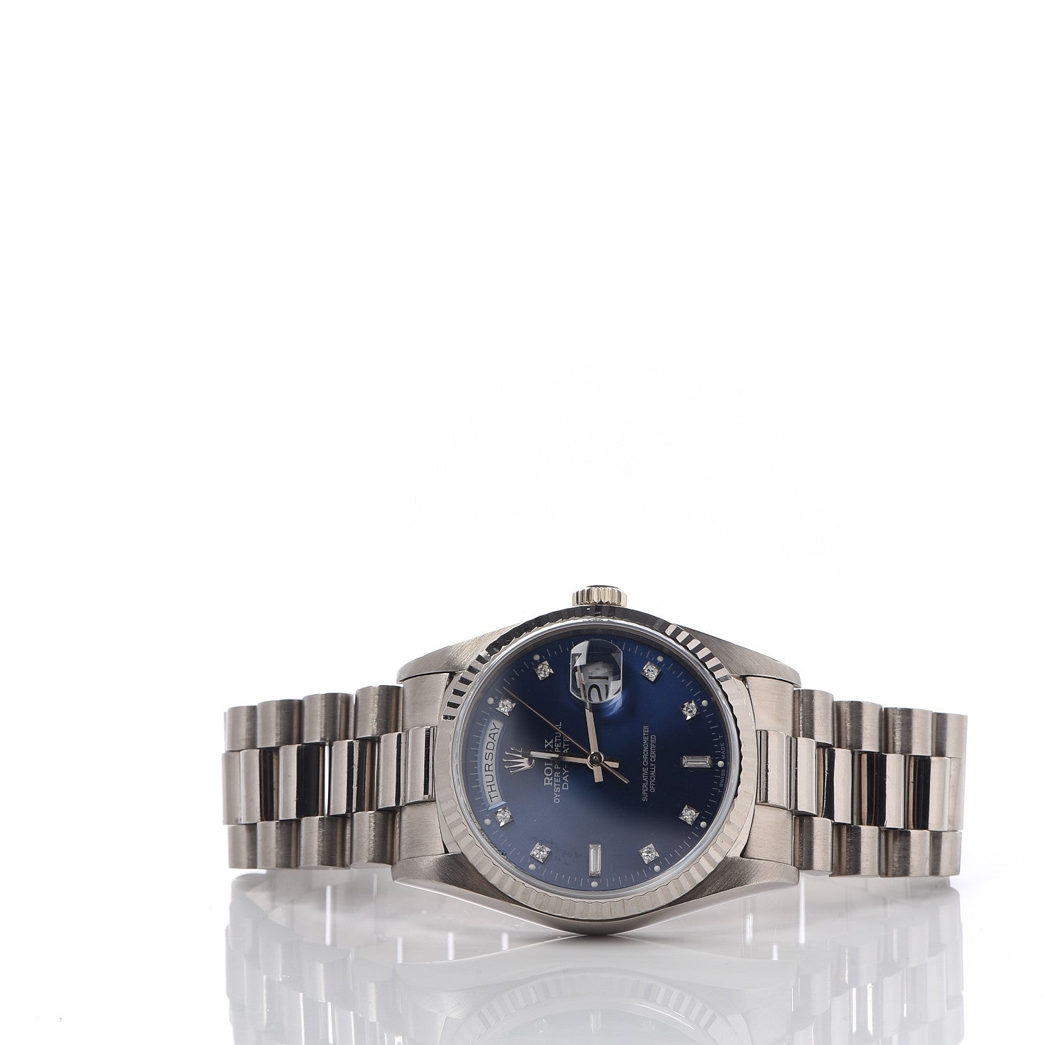 Rolex 18K White Gold Diamond 36mm Oyster Perpetual Day-Date President Watch Bright Blue 18239 2 of 5