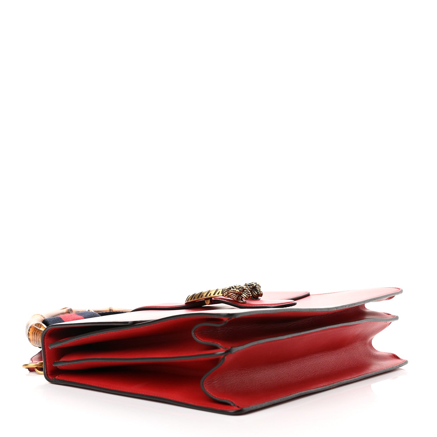 Gucci Moon Calfskin Web Large Dionysus Bamboo Top Handle Bag Hibiscus Red 4 of 15