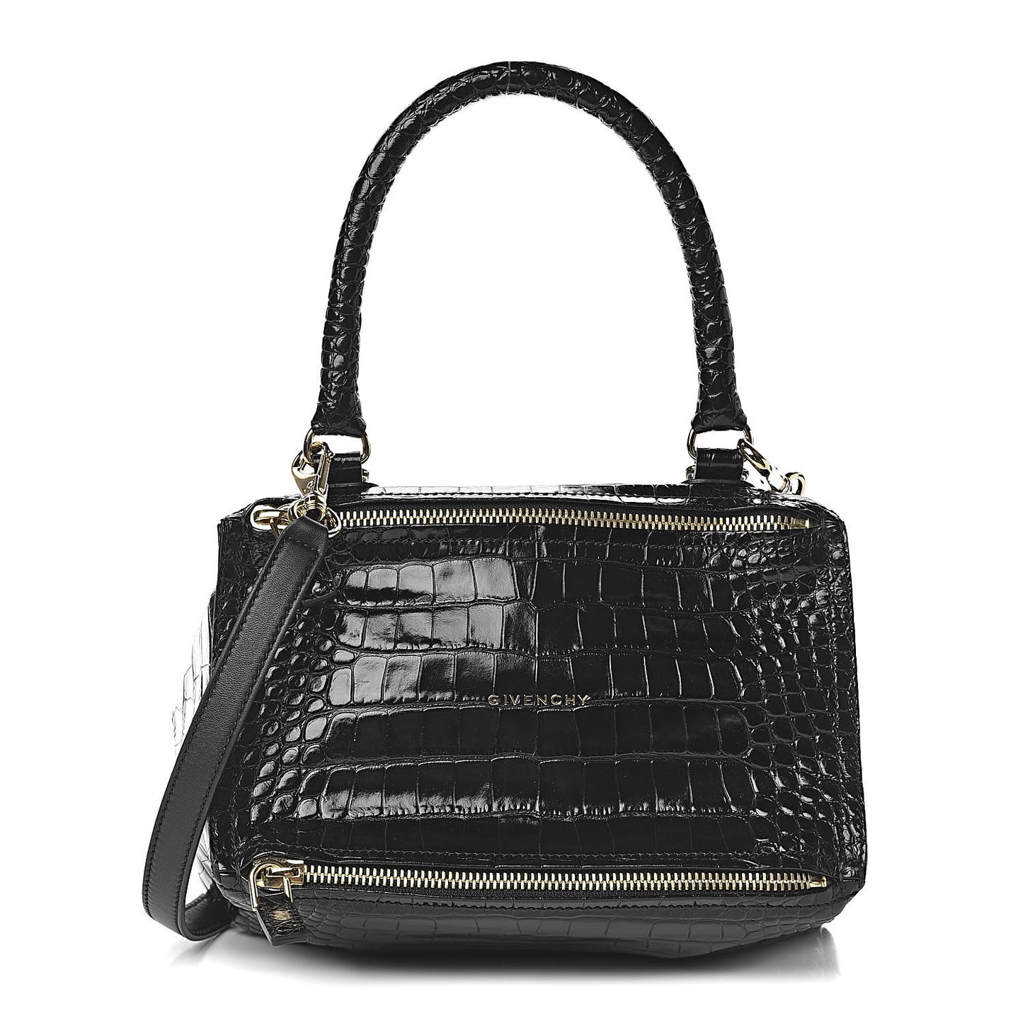Calfskin Crocodile Embossed Small Pandora Black