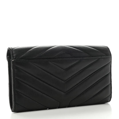 Saint Laurent Lambskin Y Quilted Monogram Large Loulou Flap Wallet Black 3 of 8