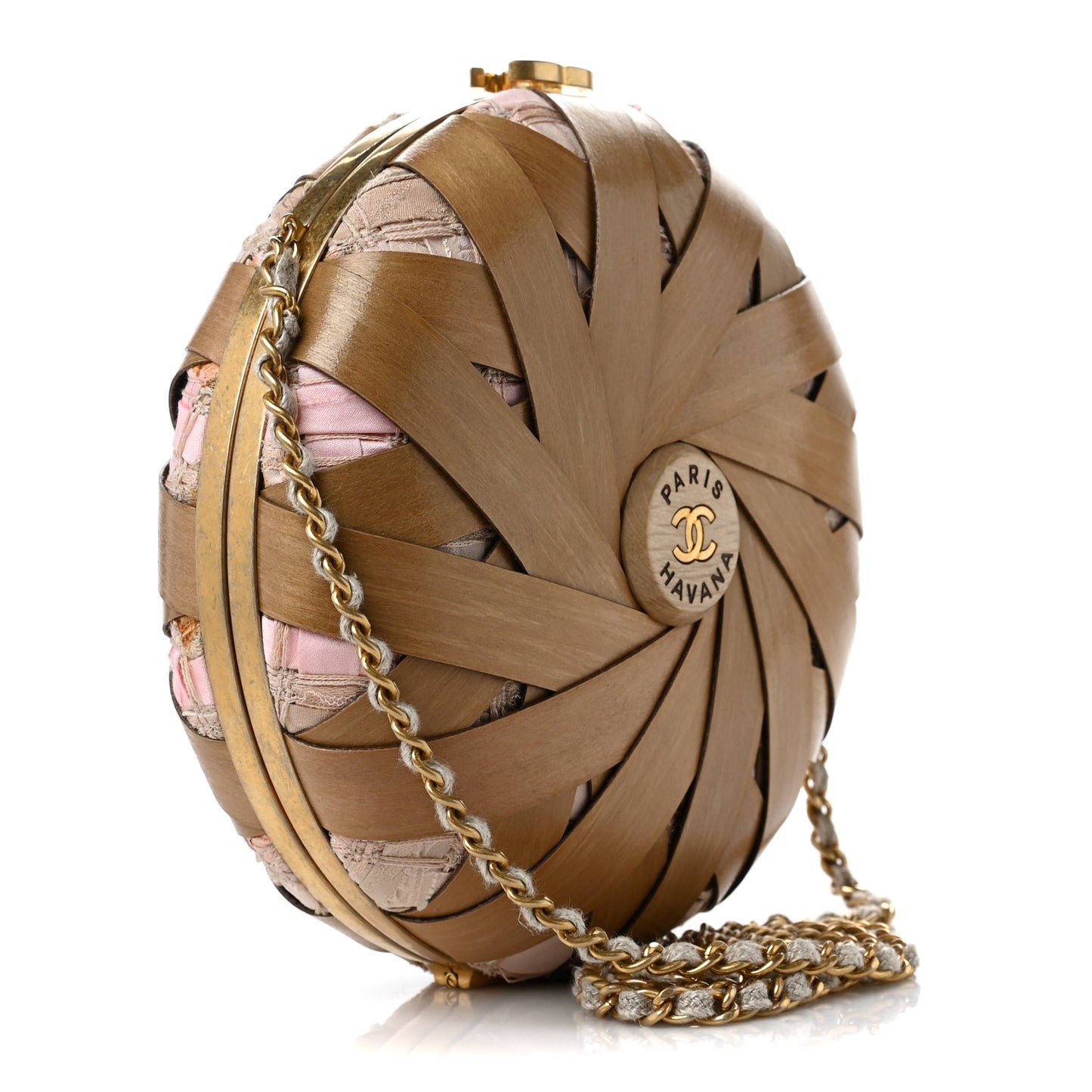 Wood CC Havana Minaudiere Clutch Light Beige Salmon Pink