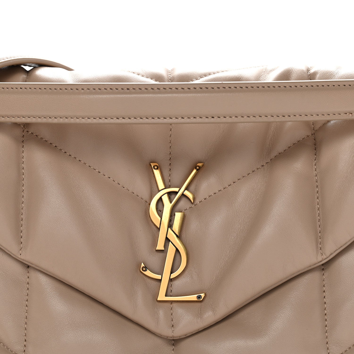 Saint Laurent Lambskin Quilted Medium Loulou Puffer Monogram Chain Satchel Dark Beige 8 of 11
