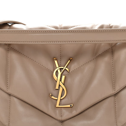 Saint Laurent Lambskin Quilted Medium Loulou Puffer Monogram Chain Satchel Dark Beige 8 of 11