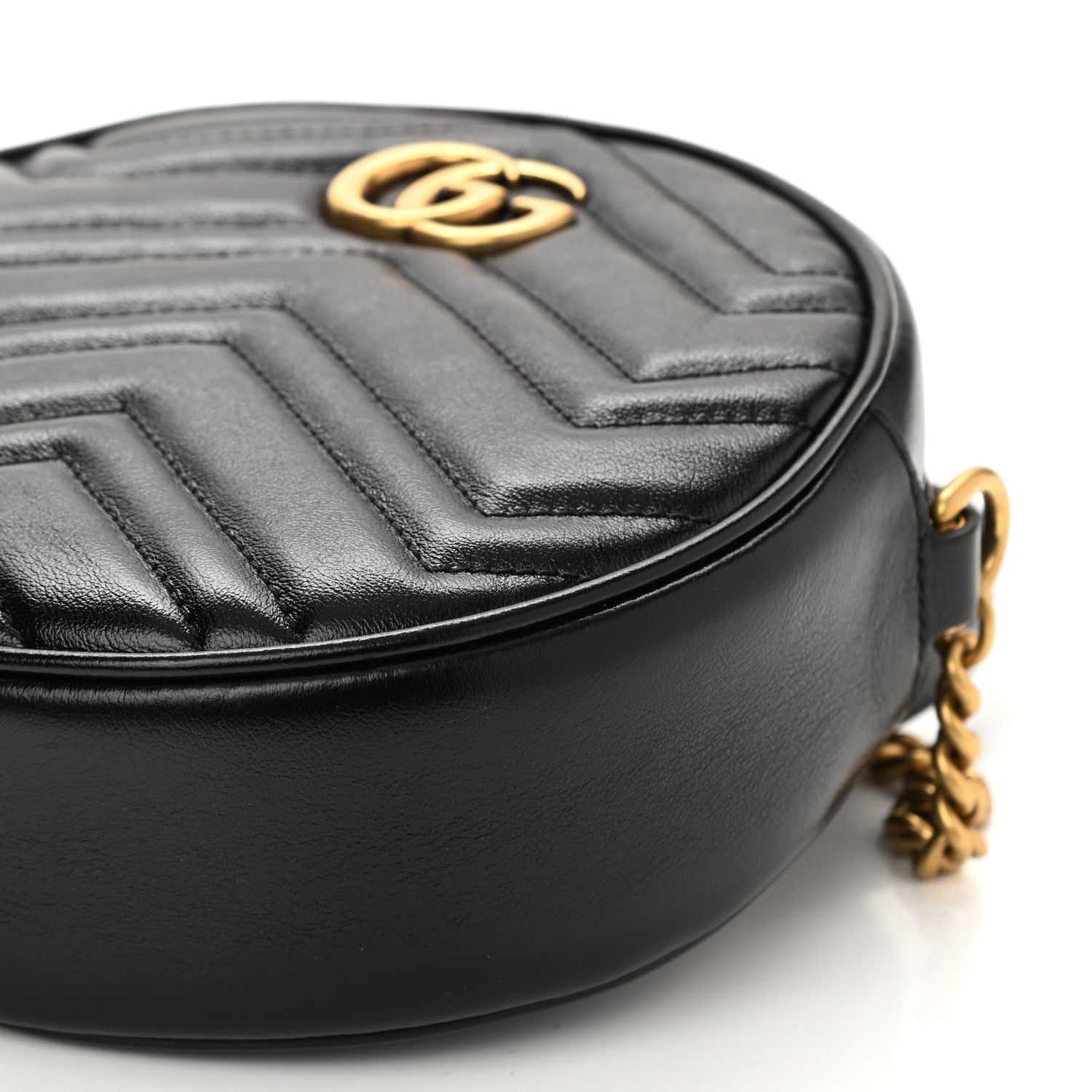 Gucci Azalea Calfskin Matelasse Heart Mini GG Marmont Round Shoulder Bag Black 7 of 8