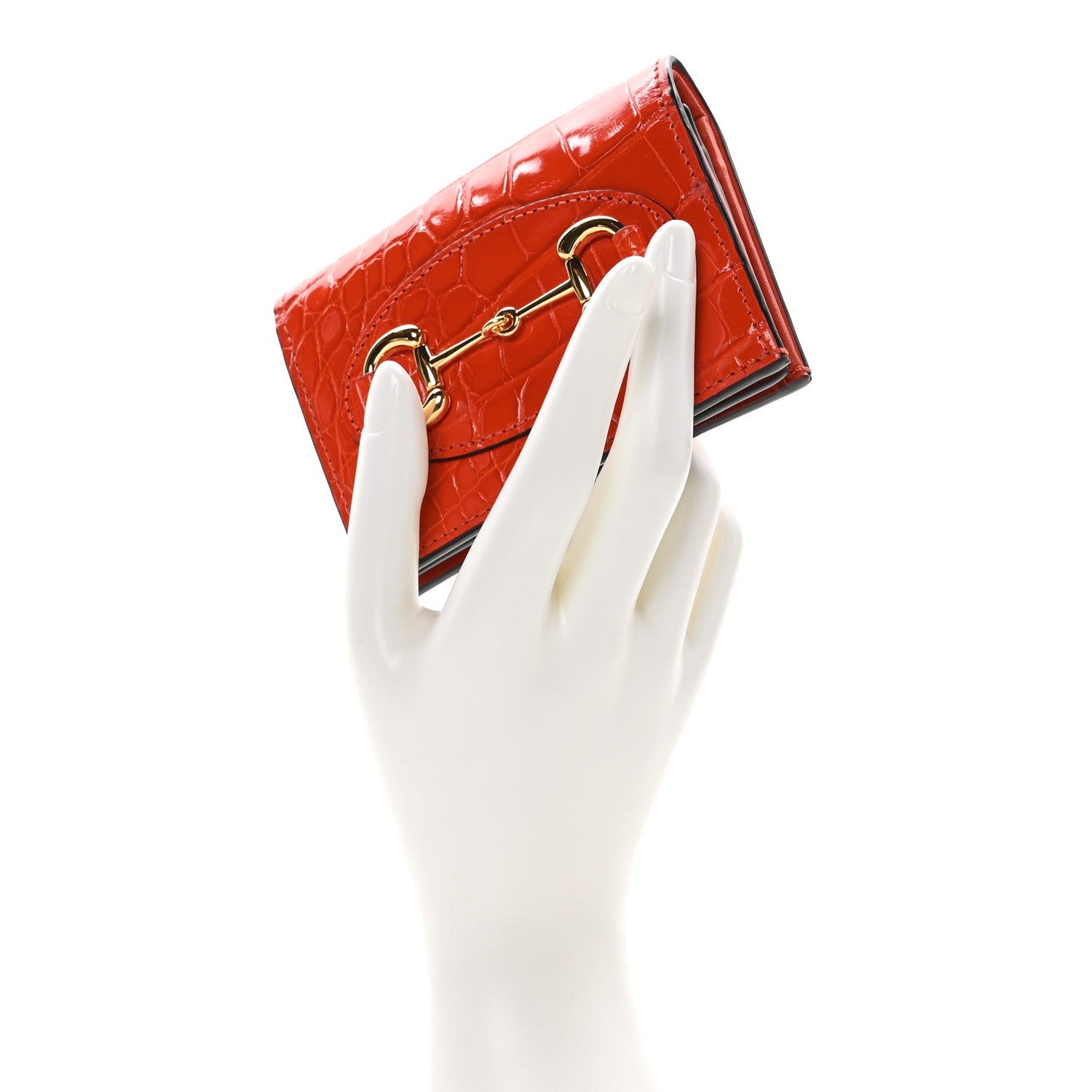 Gucci Boarded Plutone Crocodile Horsebit 1955 Card Case Wallet Sun Orange 2 of 10