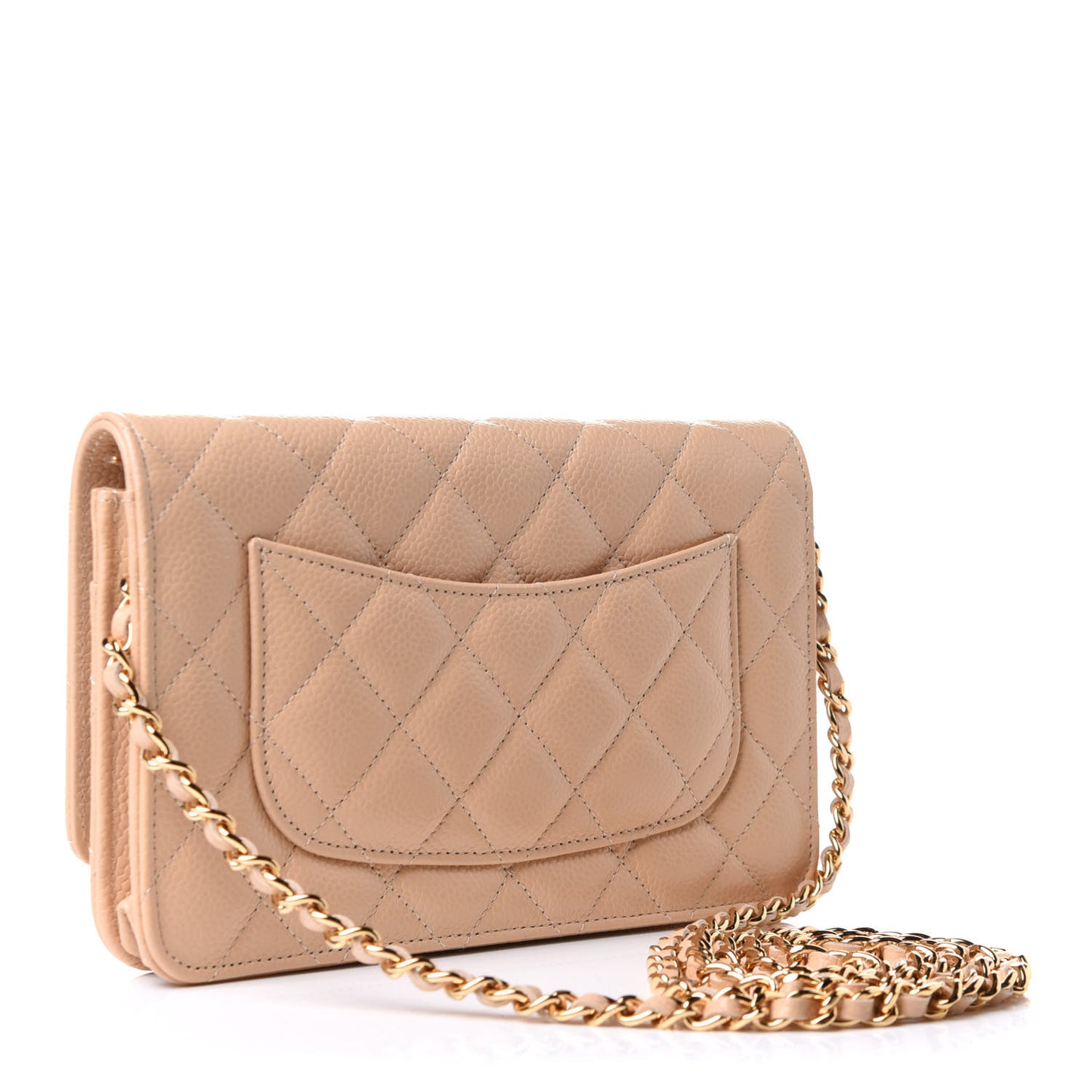 Caviar Quilted Wallet On Chain WOC Beige