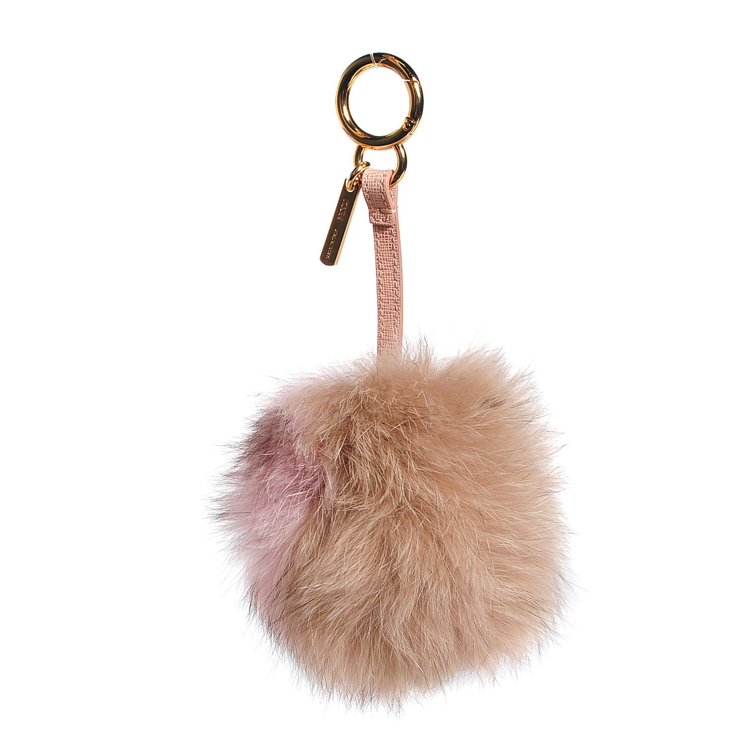Fendi Fox Fur Vitello Elite Bi-Color Pom Pom Bag Charm Rosa Cammello Cipria 3 of 7
