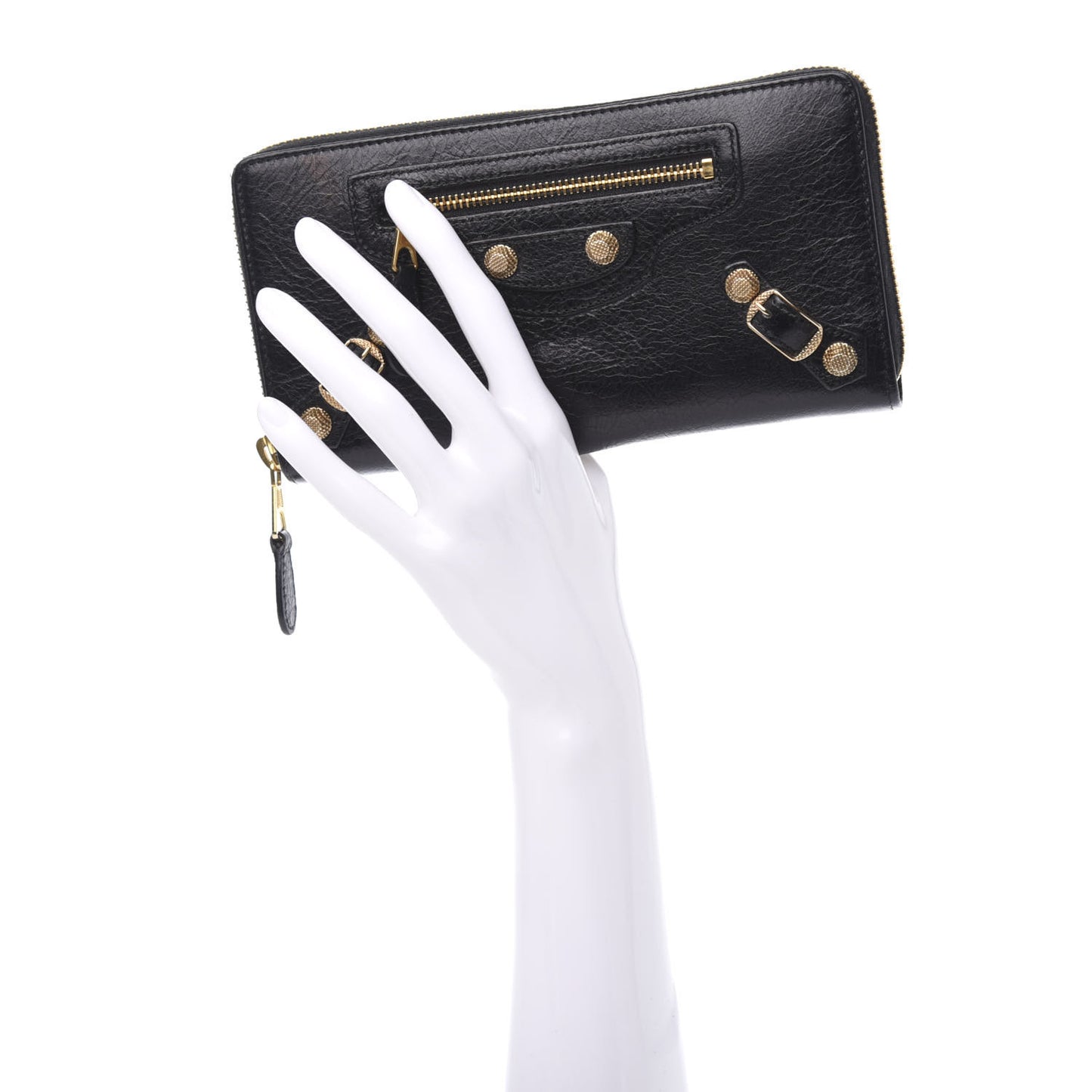 Agneau Giant 12 Gold Hardware Continental Zip Around Wallet Black
