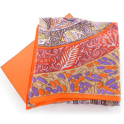 Hermes Cashmere Silk La Legende Du Poisson Corail Shawl 140 8 of 8