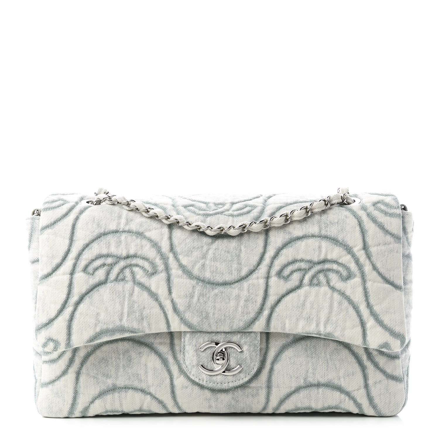 Chanel Denim Embossed CC Logo Print Jumbo Single Flap Blue 1 of 11