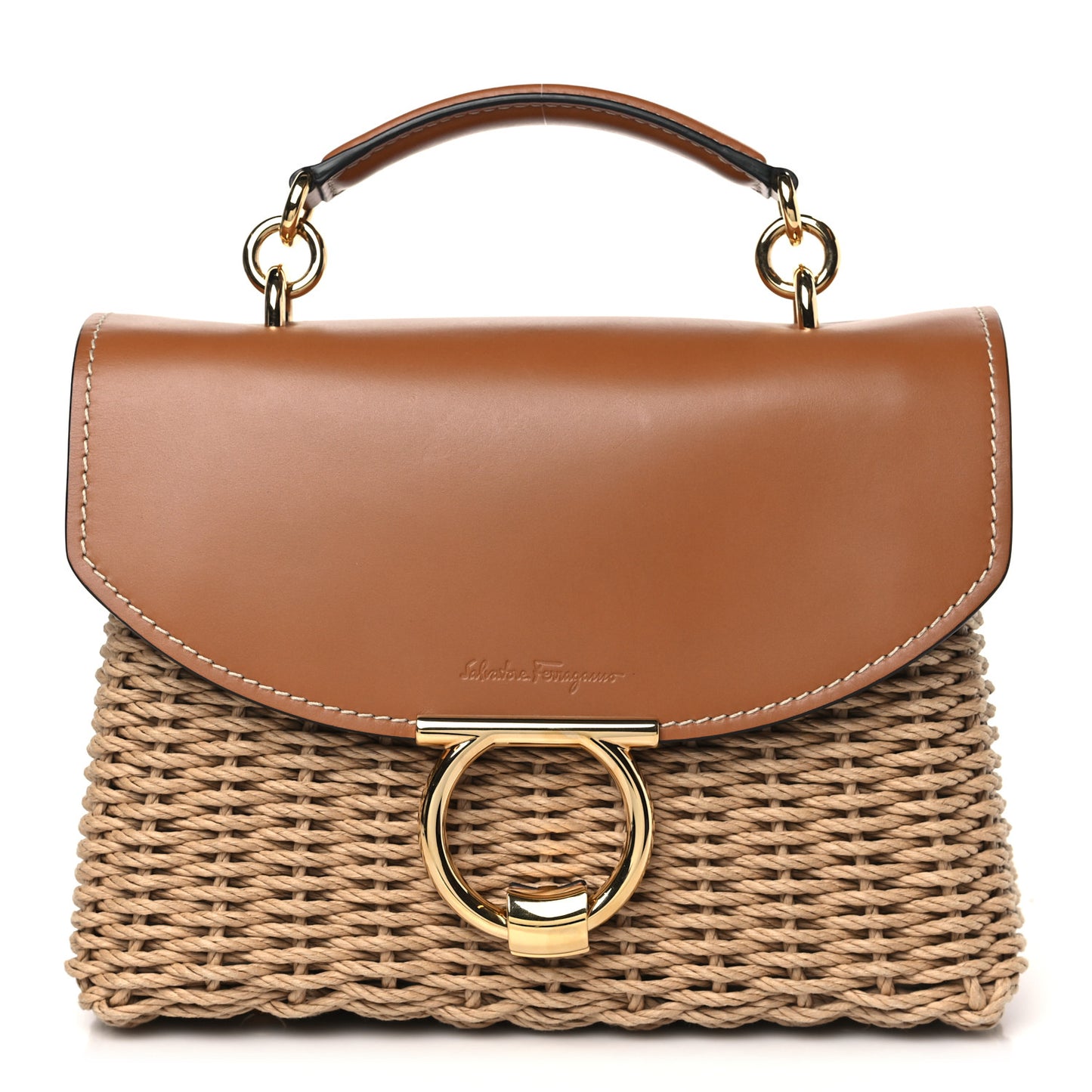 Calfskin Wicker Margot Top Handle Satchel Brown