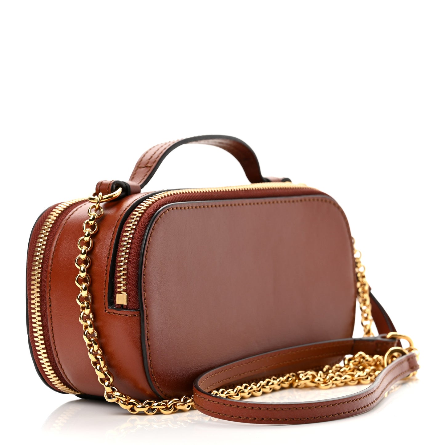 Shiny Calfskin Mini Vanity C Bag Sepia Brown