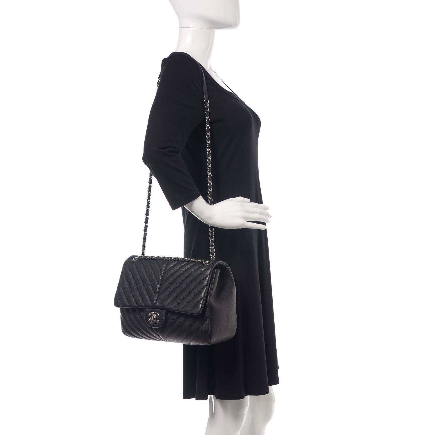 Chanel Caviar Chevron Quilted Large Puffy CC Flap Black 2 of 9
