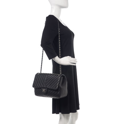 Chanel Caviar Chevron Quilted Large Puffy CC Flap Black 2 of 9