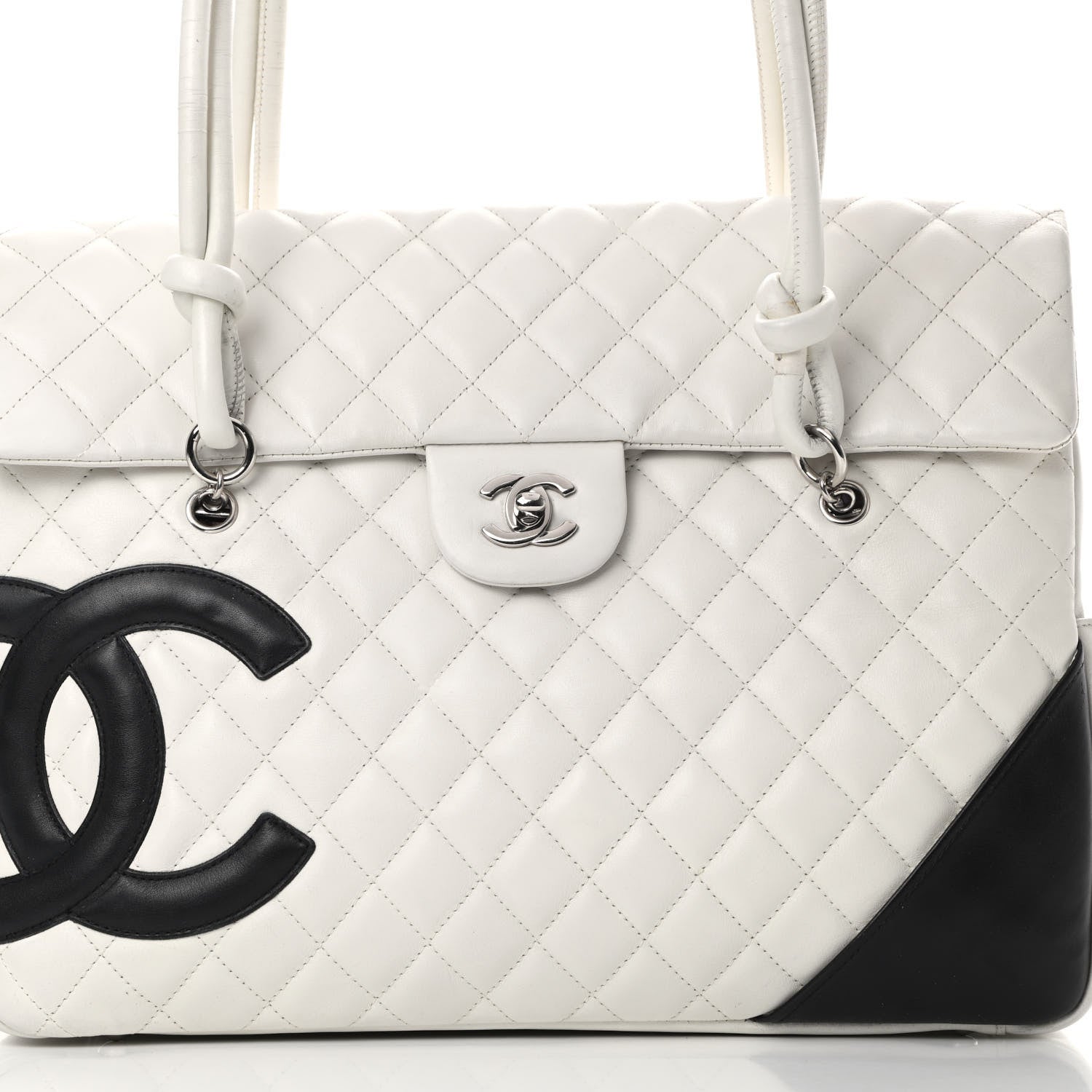 Chanel Calfskin Quilted Large Cambon Flap White Black 8 of 17