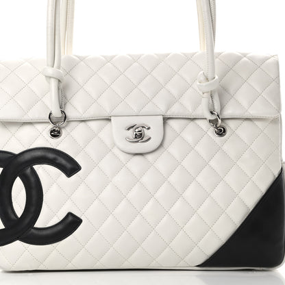 Chanel Calfskin Quilted Large Cambon Flap White Black 8 of 17