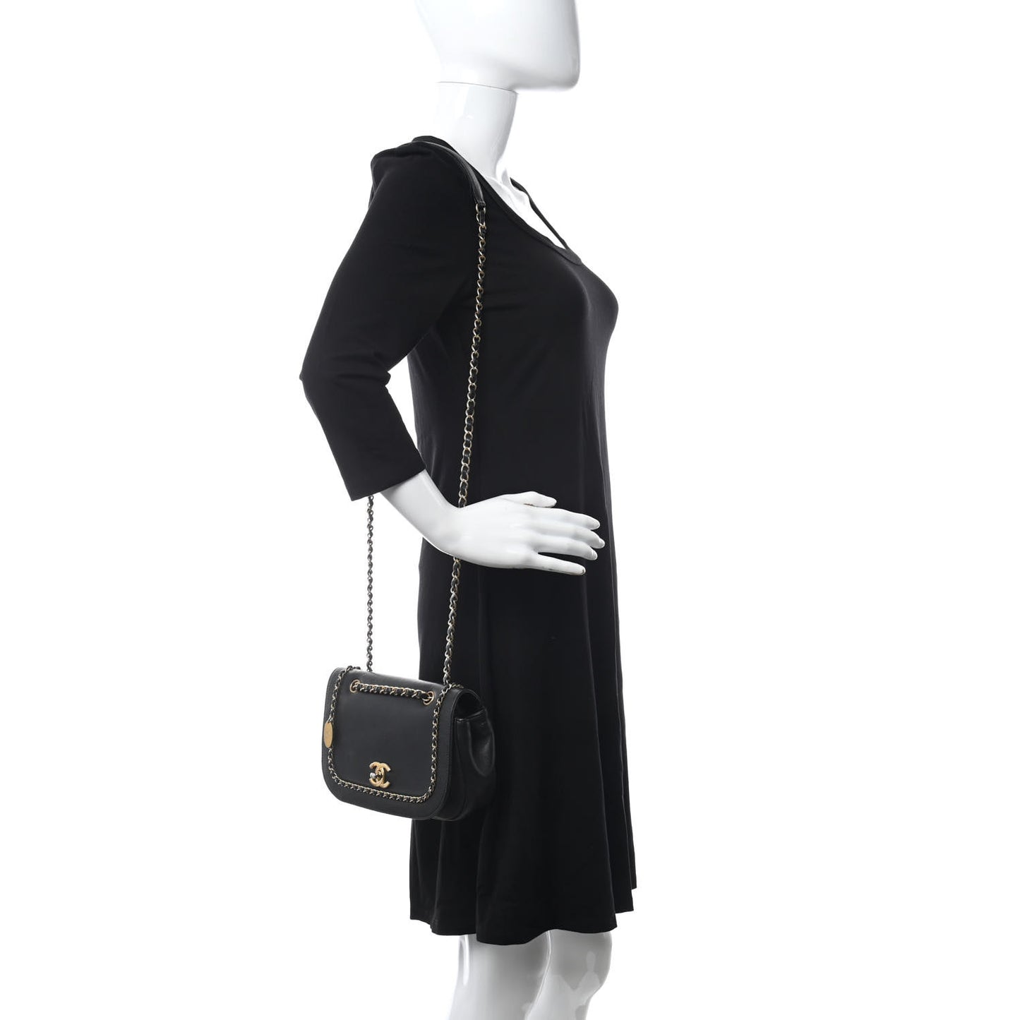 Lambskin Caviar Lovely Chains Flap Shoulder Bag Black