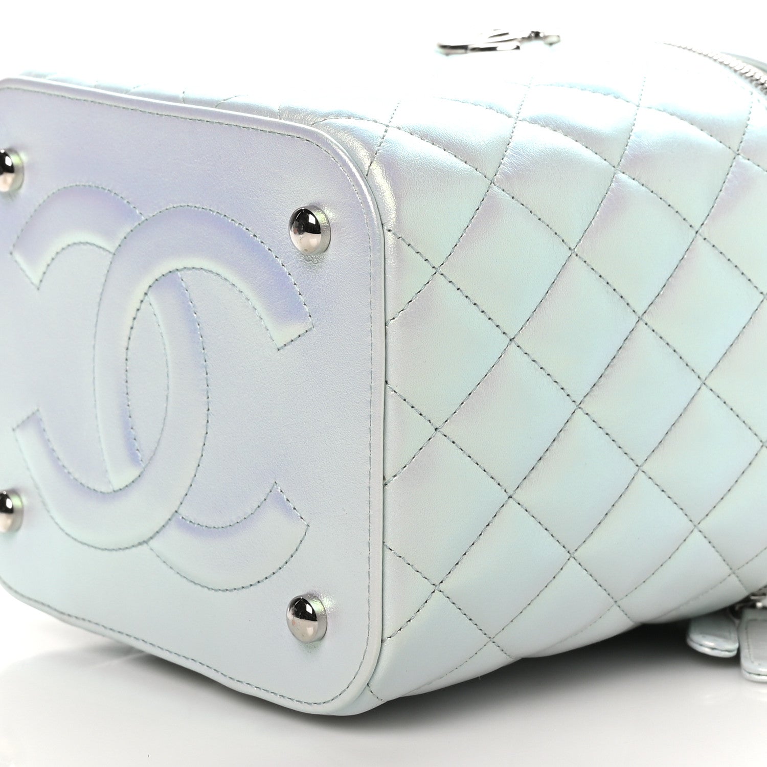 Chanel Iridescent Calfskin Quilted Small Top Handle Vanity Case With Chain Blue 11 of 12