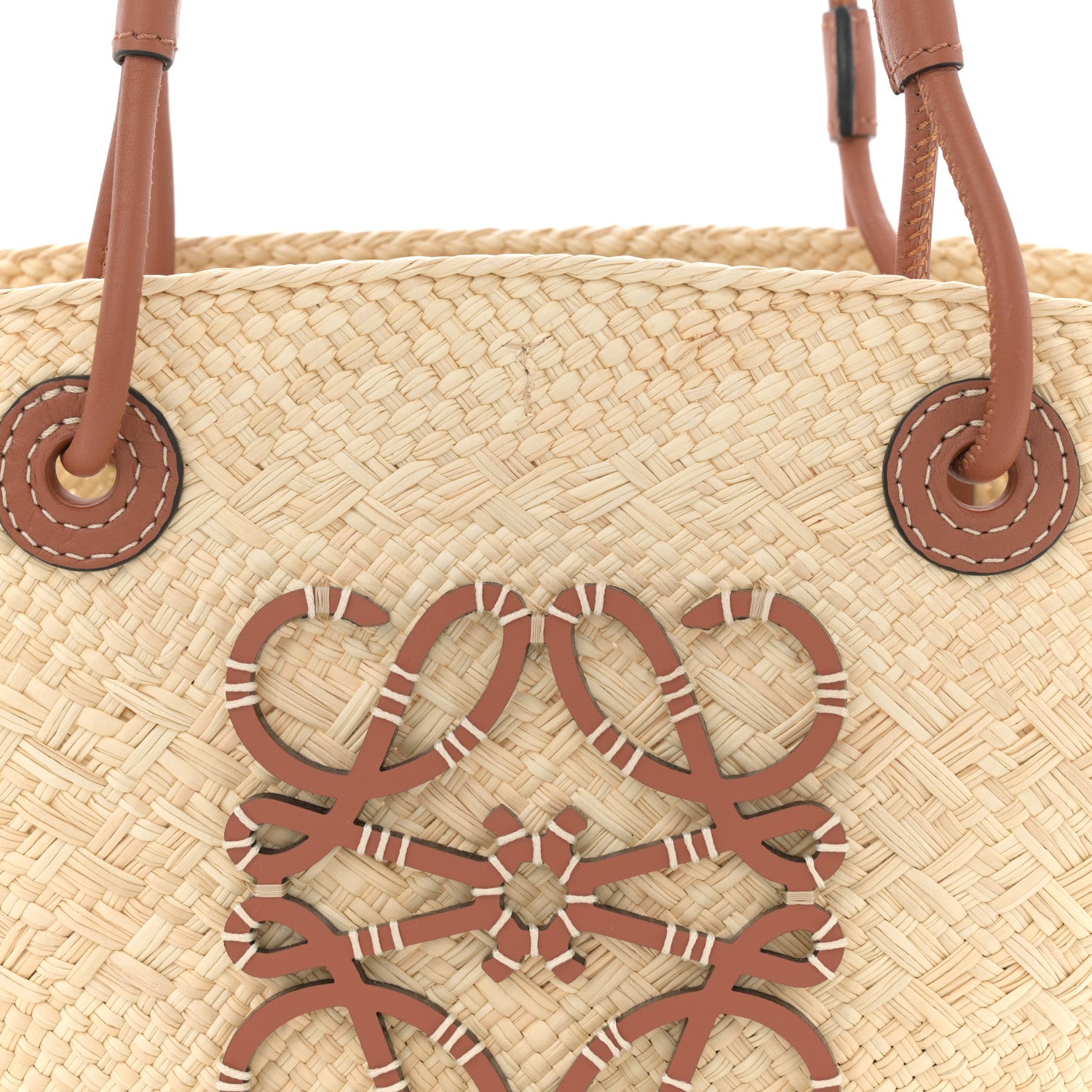 Loewe Calfskin Raffia Paulas Ibiza Small Anagram Basket Tote Bag Natural Tan 7 of 9