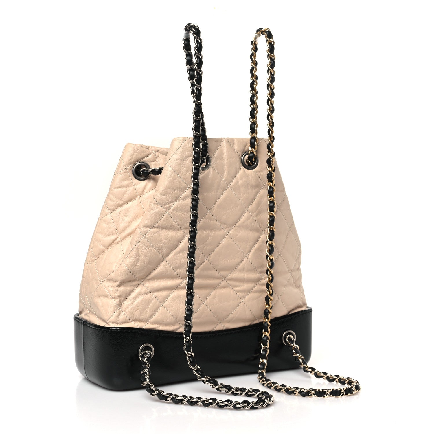 Chanel Aged Calfskin Quilted Small Gabrielle Backpack Beige Black 3 of 11