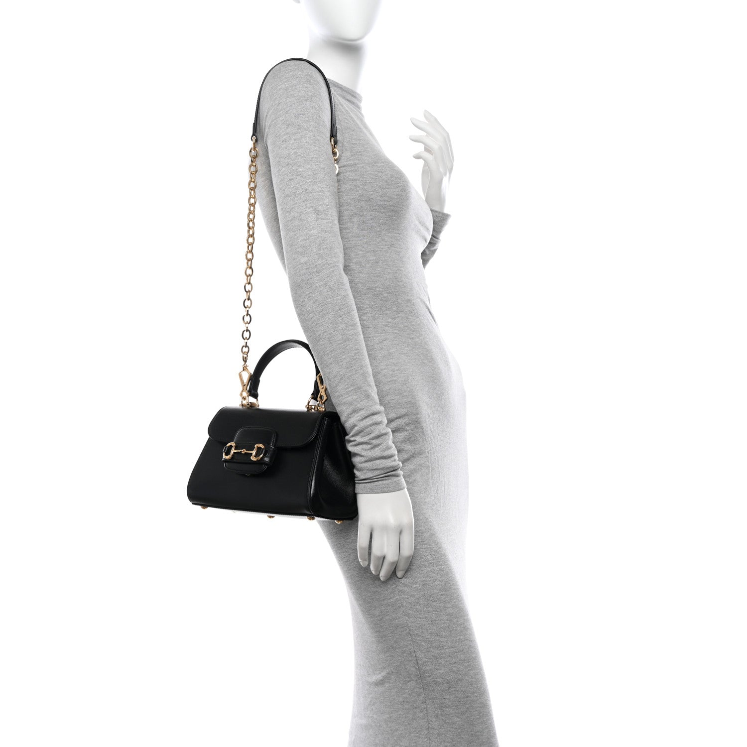 Gucci Glazed Textured Calfskin Mini Horsebit 1955 Top Handle Flap Bag Black 2 of 11