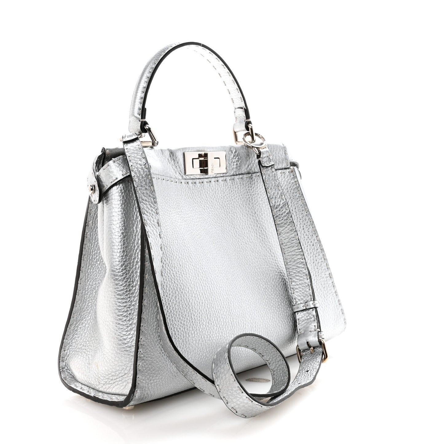 Cuoio Romano Lux Selleria Medium Peekaboo Iconic Satchel Argento