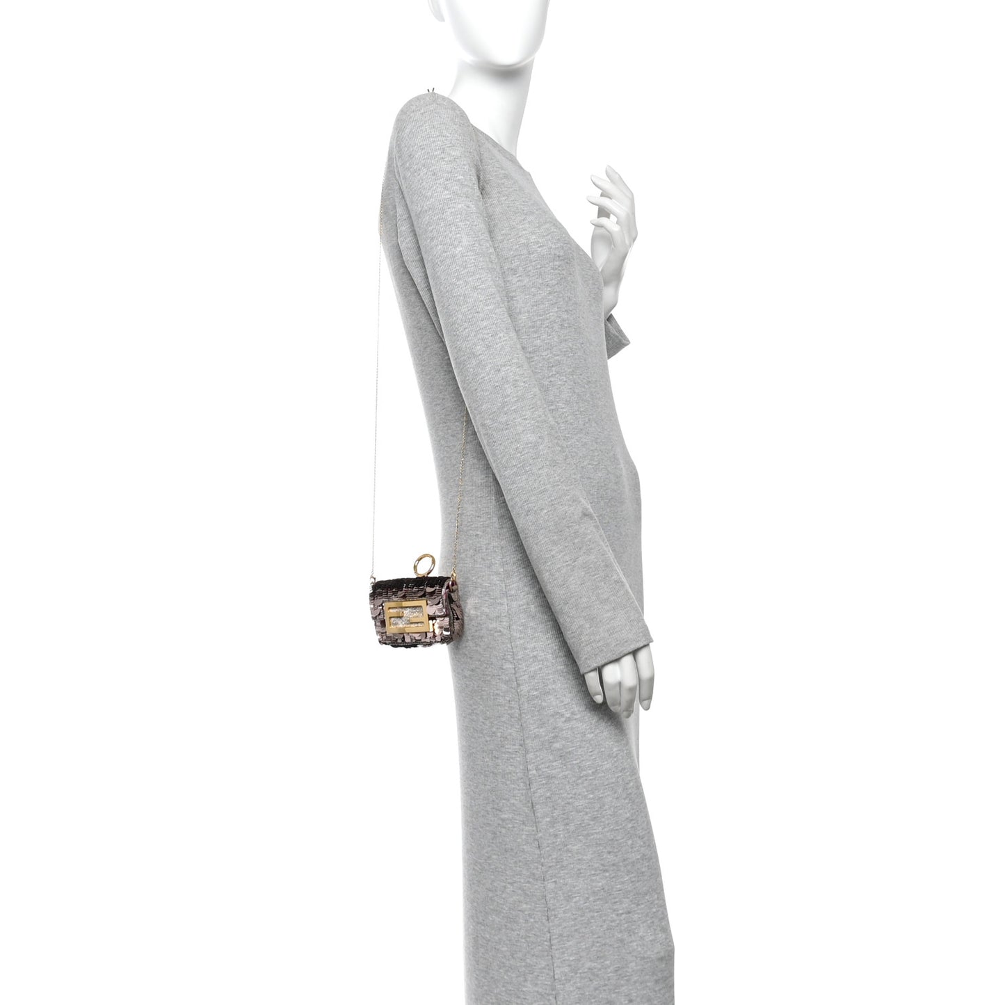 Sequin Paillettes Shiny Nappa Sex and the City Nano Maxi Buckle Baguette Charm Tortora