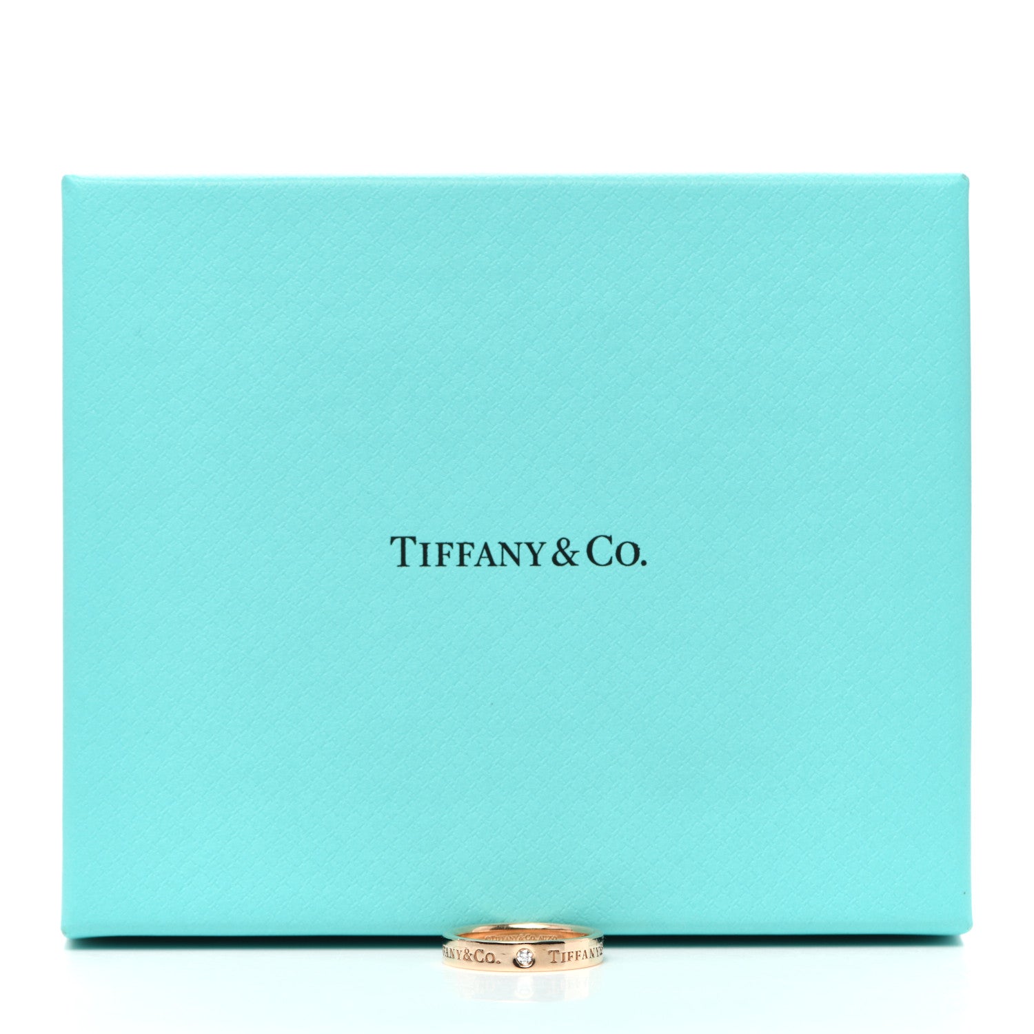 Tiffany 18K Rose Gold Diamond 4mm Logo Band Ring 55 7.25 5 of 5