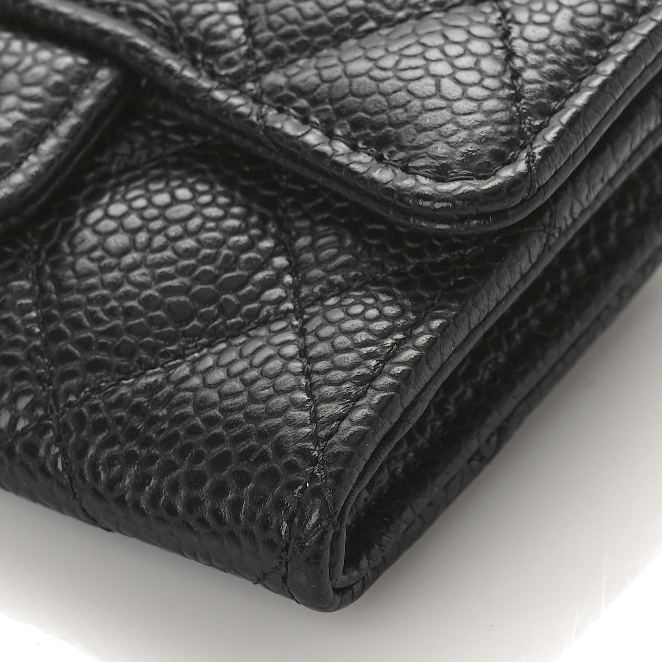 Caviar Quilted Flap Card Holder Wallet Black