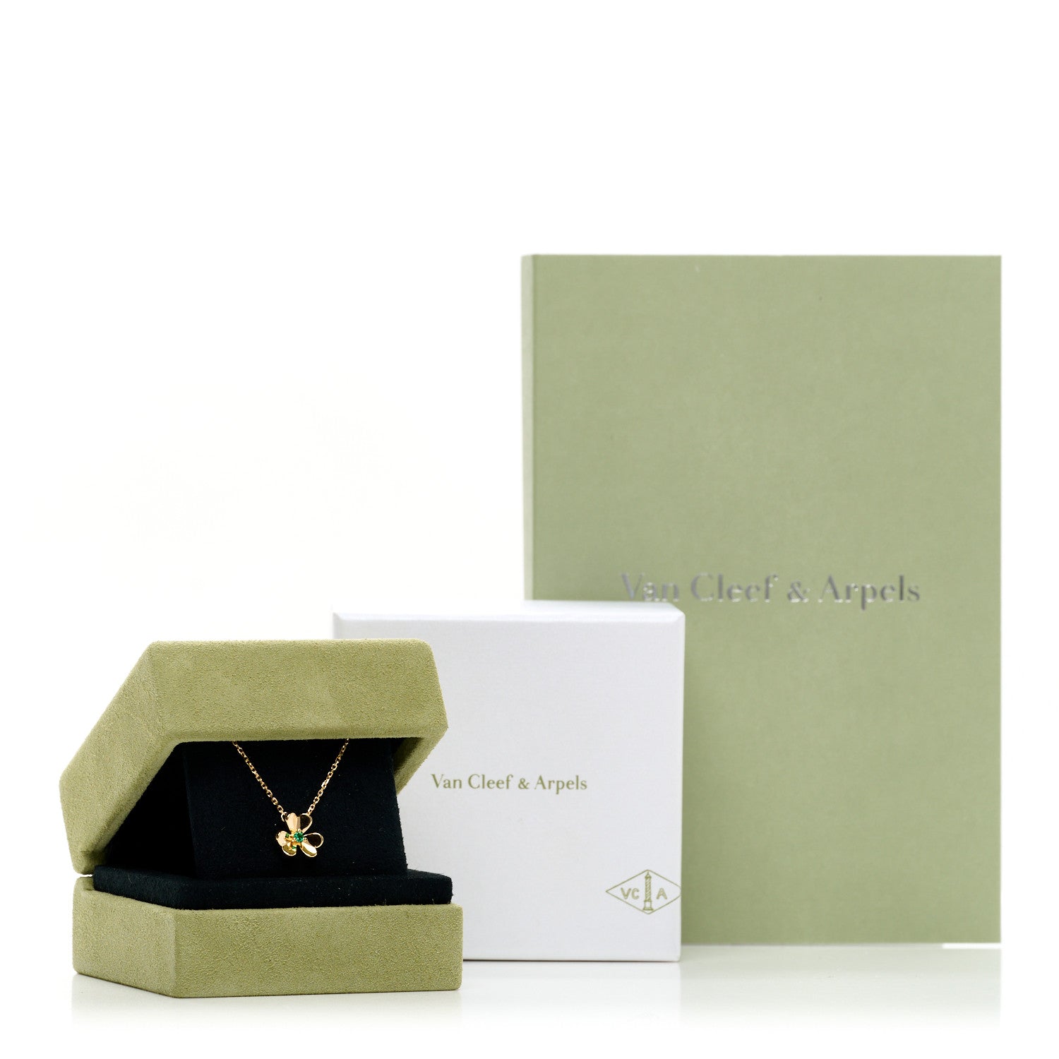 Van Cleef & Arpels 18K Yellow Gold Emerald Mini Frivole Pendant Necklace 5 of 5