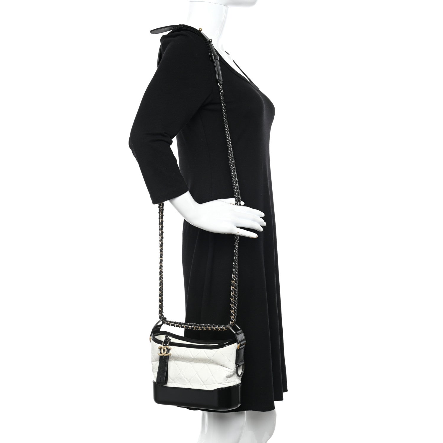 Chanel Aged Calfskin Quilted Small Gabrielle Hobo Black White 2 of 19